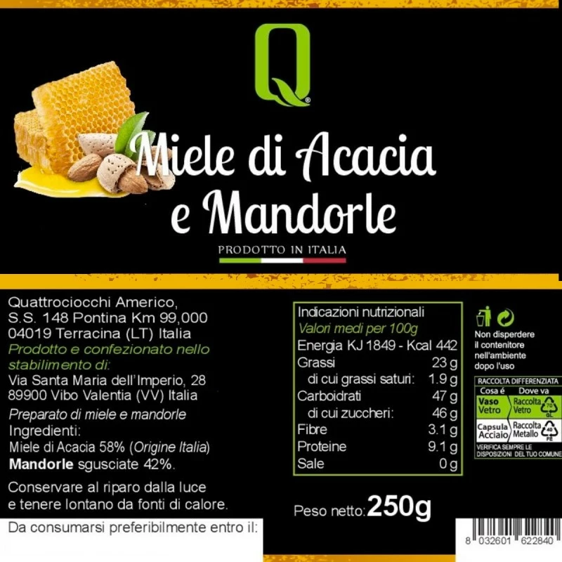 QuattrociocchiAcacia Honey And Almonds 250gr 2 QuattrociocchiAcacia Honey And Almonds 250gr - Image 2