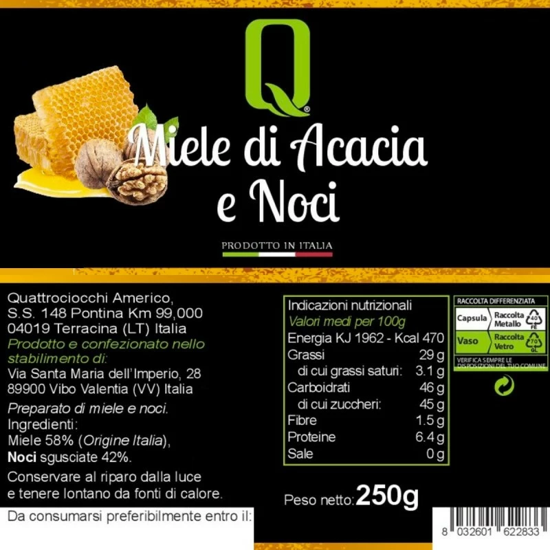 QuattrociocchiAcacia Honey And Walnuts 250gr 2 QuattrociocchiAcacia Honey And Walnuts 250gr - Image 2