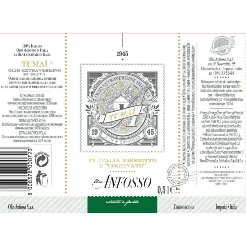AnfossoExtra Virgin Olive Oil 100% Italiano TUMAI Wrapped Gold 500ml 2 AnfossoExtra Virgin Olive Oil 100% Italiano TUMAI Wrapped Gold 500ml - Image 2