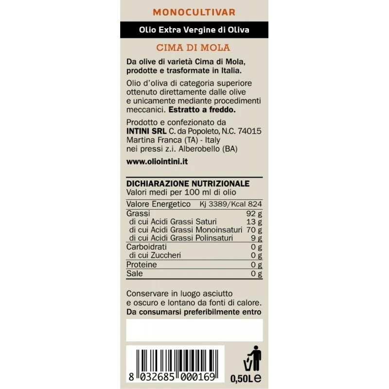 IntiniExtra Virgin Olive Oil Cima Di Mola 500ml 2 IntiniExtra Virgin Olive Oil Cima Di Mola 500ml - Image 2
