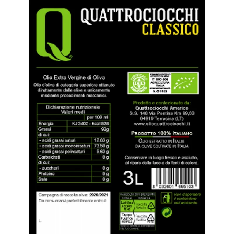 QuattrociocchiExtra Virgin Olive Oil Classico Organic Can 3l 2 QuattrociocchiExtra Virgin Olive Oil Classico Organic Can 3l - Image 2