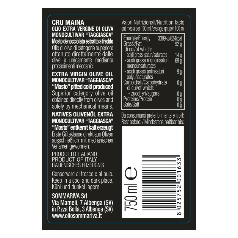 SommarivaExtra Virgin Olive Oil Cru Maina 750ml 2 SommarivaExtra Virgin Olive Oil Cru Maina 750ml - Image 2