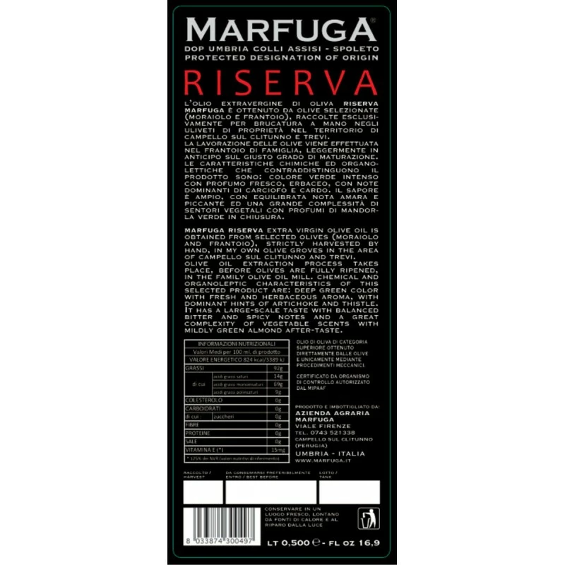 MarfugaExtra Virgin Olive Oil Riserva Dop Umbria 500ml 2 MarfugaExtra Virgin Olive Oil Riserva Dop Umbria 500ml - Image 2
